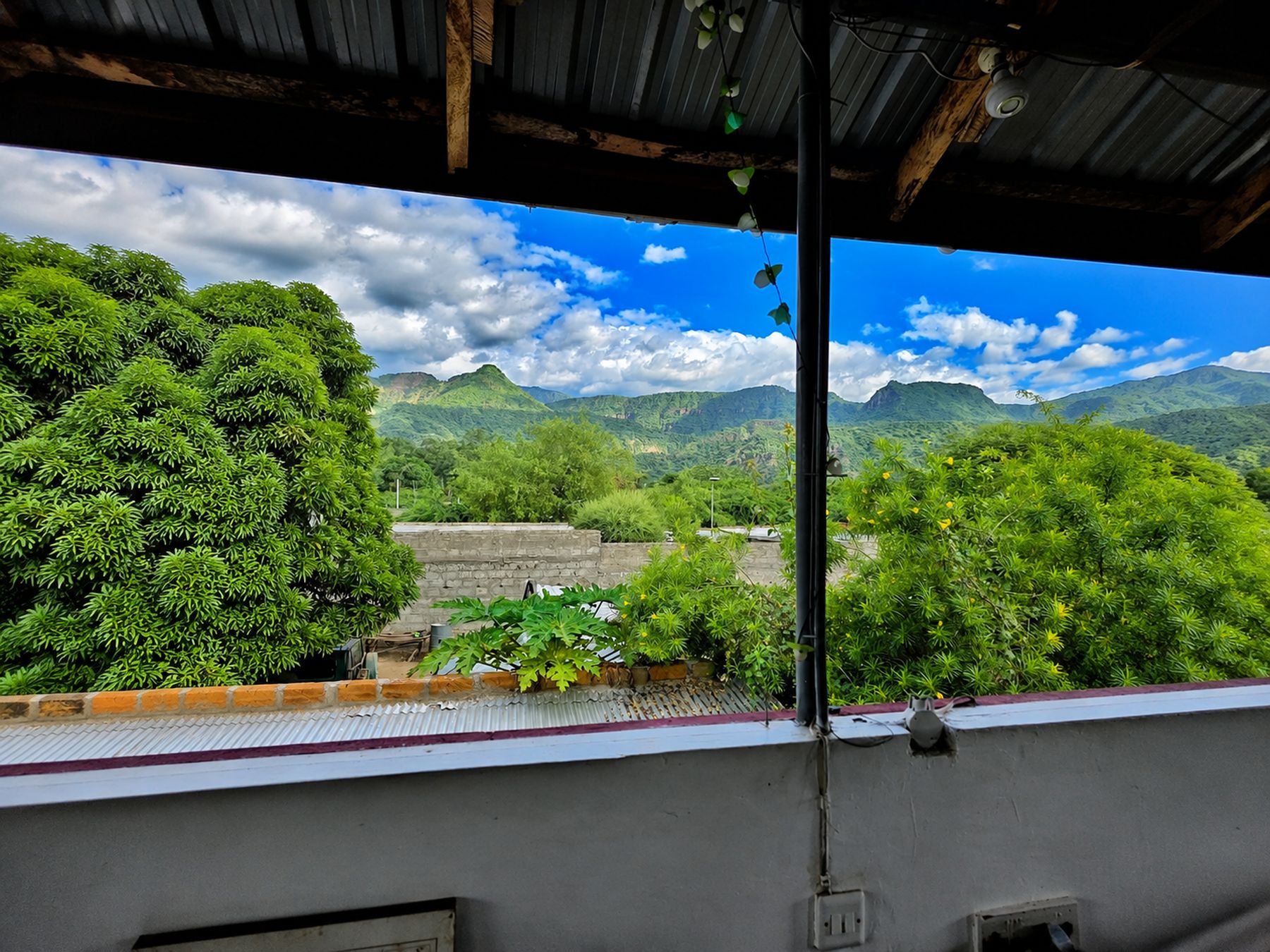 View of the Nguruman Escarpment and waterfall from the rooftop conference facility